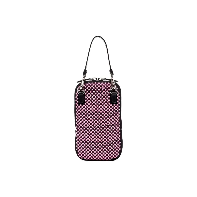 PRADA Crystal Satin Panel Handbag Shoulder Bag Crossbody Bag Mini Unisex Pink-2