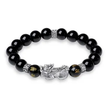 Seven Seven Silver Jewelry Natural Obsidian Bracelets Unisex