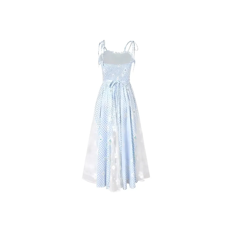ETSE Slip Dresses Women's Blue Plaid Camisole Dress-1