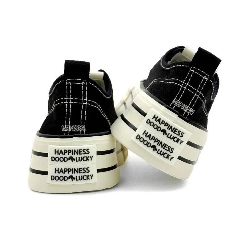 Mengsai Anti Slip Wear Resistant Low Top Canvas Shoes Women's Black With White Stitching-4
