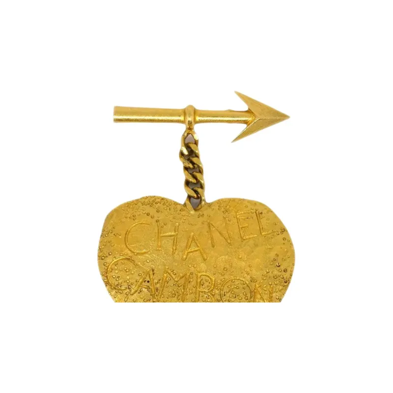 CHANEL 1993 Logo engraved Heart Brooch-2