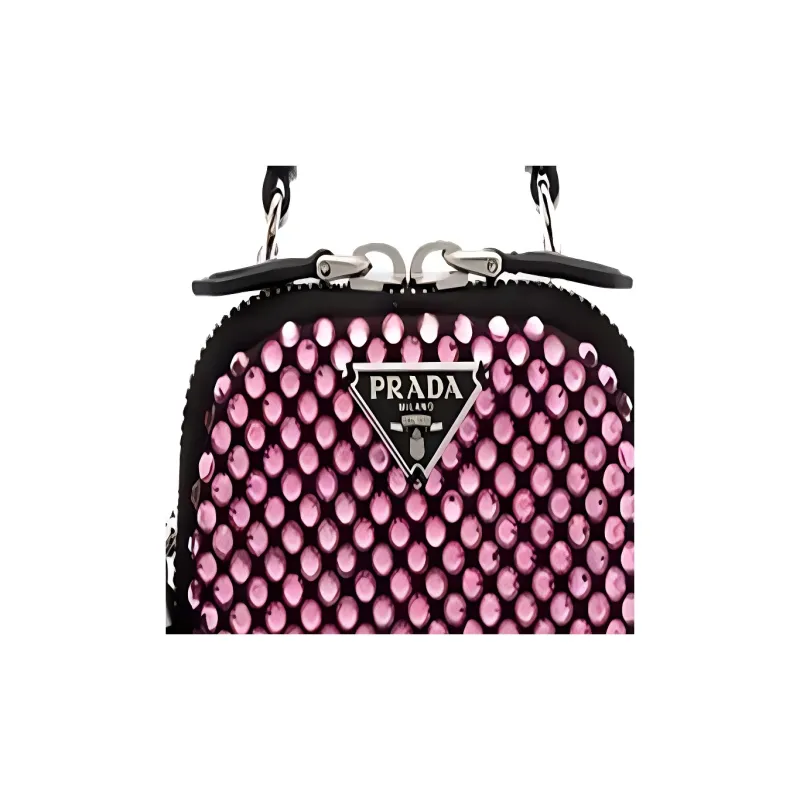 PRADA Crystal Satin Panel Handbag Shoulder Bag Crossbody Bag Mini Unisex Pink-4