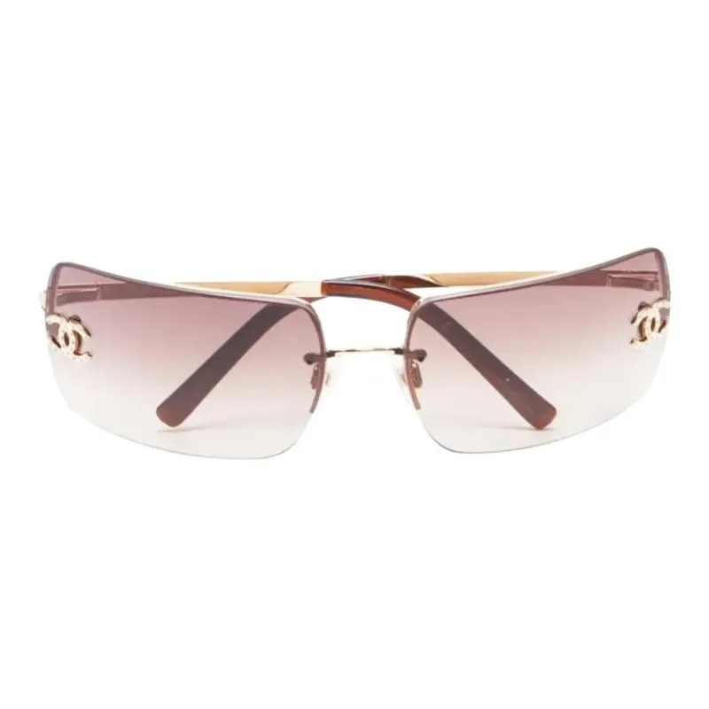 CHANEL Steel Rectangular Sunglasses Women's Gold-1