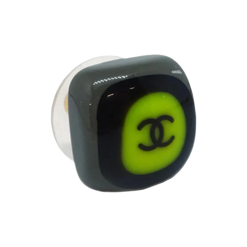 CHANEL Gold Plated Acrylic Stud Earrings Women's Green-3