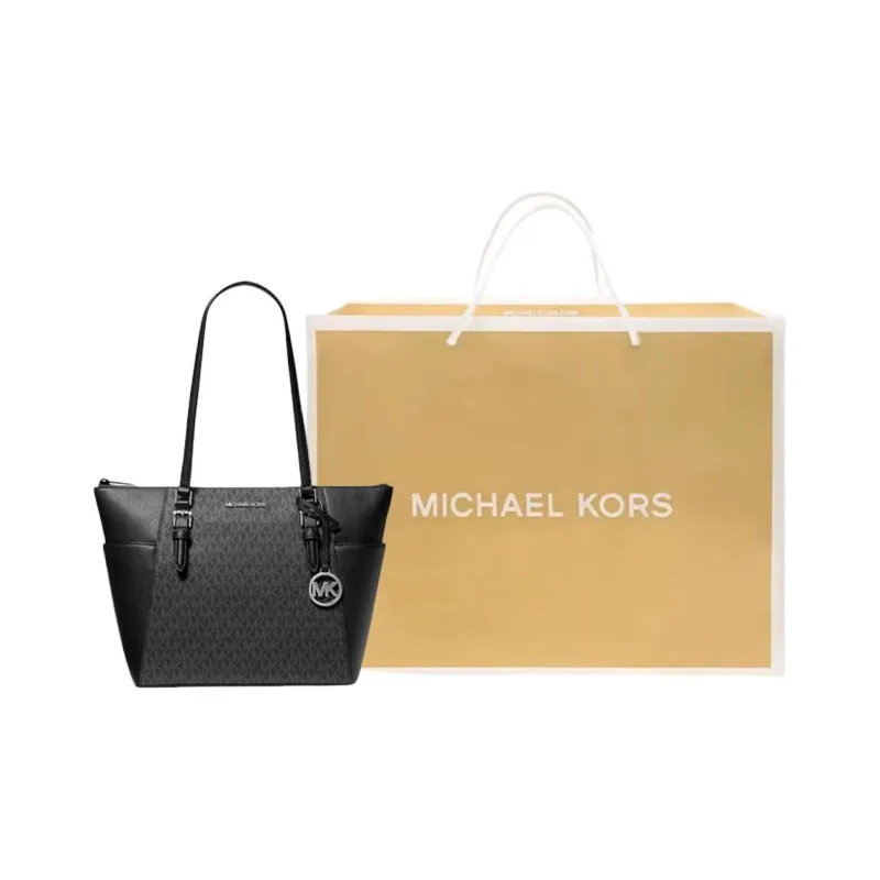 MICHAEL KORS Charlotte Canvas Polyurethane Tote Bag, Shopping Bag, Shoulder Bag, Handbag Regular Women's Black-3