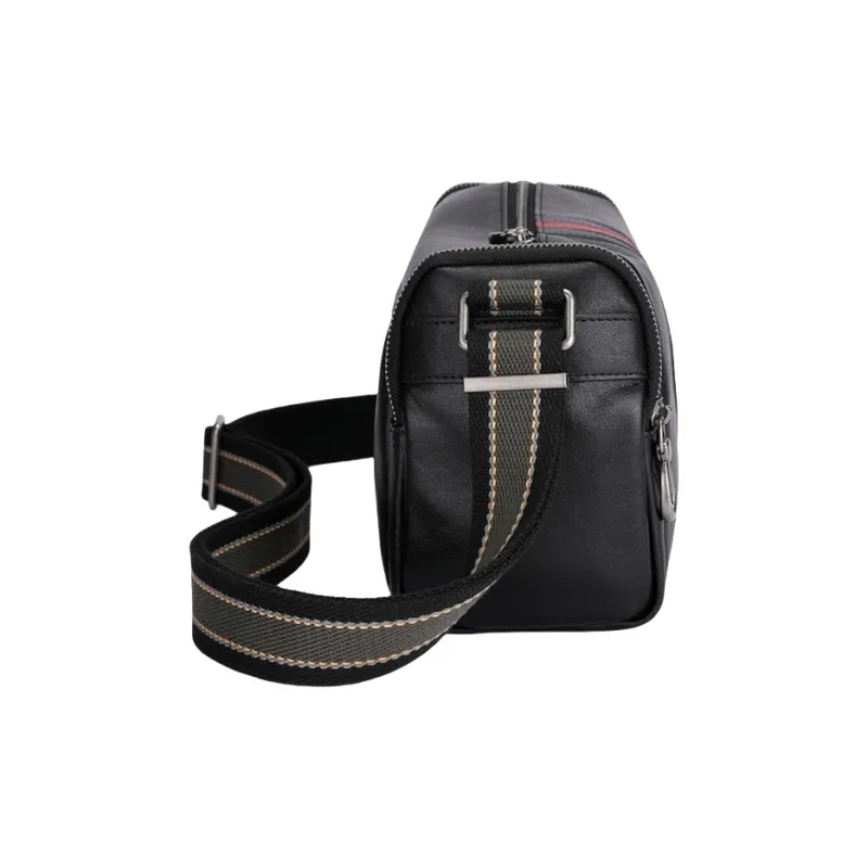 PESASRIE Top Grain Cow Leather Crossbody Bag, Shoulder Bag Men's Black-5