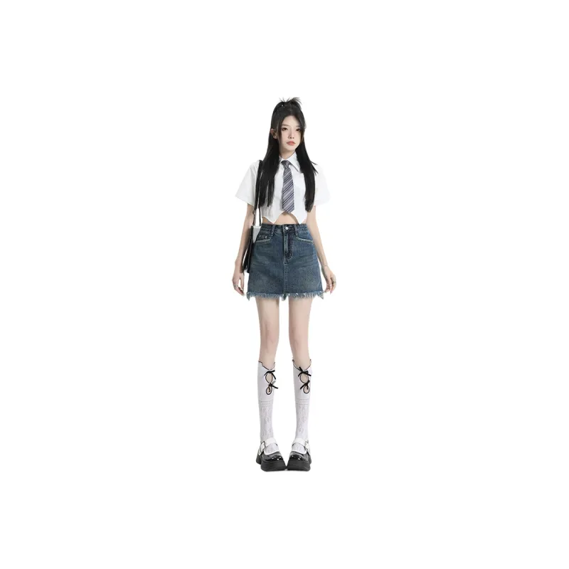 YINLEI Denim Short Skirts Women's-0