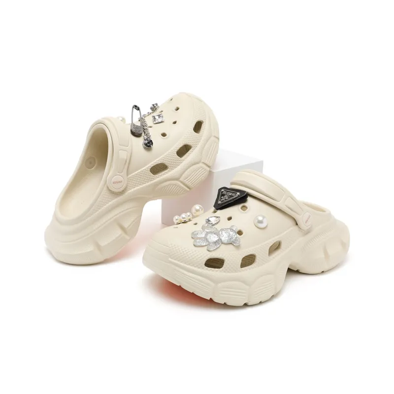 JOSINY Summer Petite Platform Height Increasing 5.8cm Trendy Fashion Lazy Outerwear Slip on Clogs Women's Ecru-2