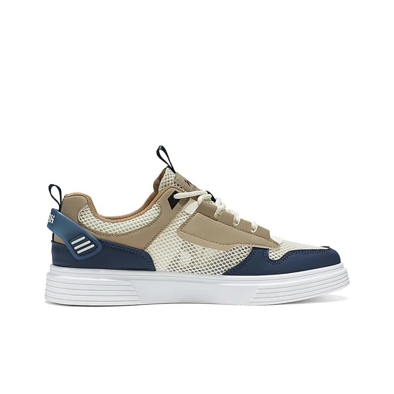 Binary Breathable And Slip Resistant Low Top Skateboard Shoes Men's White Khaki Blue-1