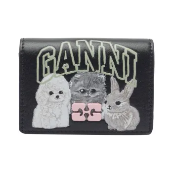 GANNI Leather Card Holder Women's Black