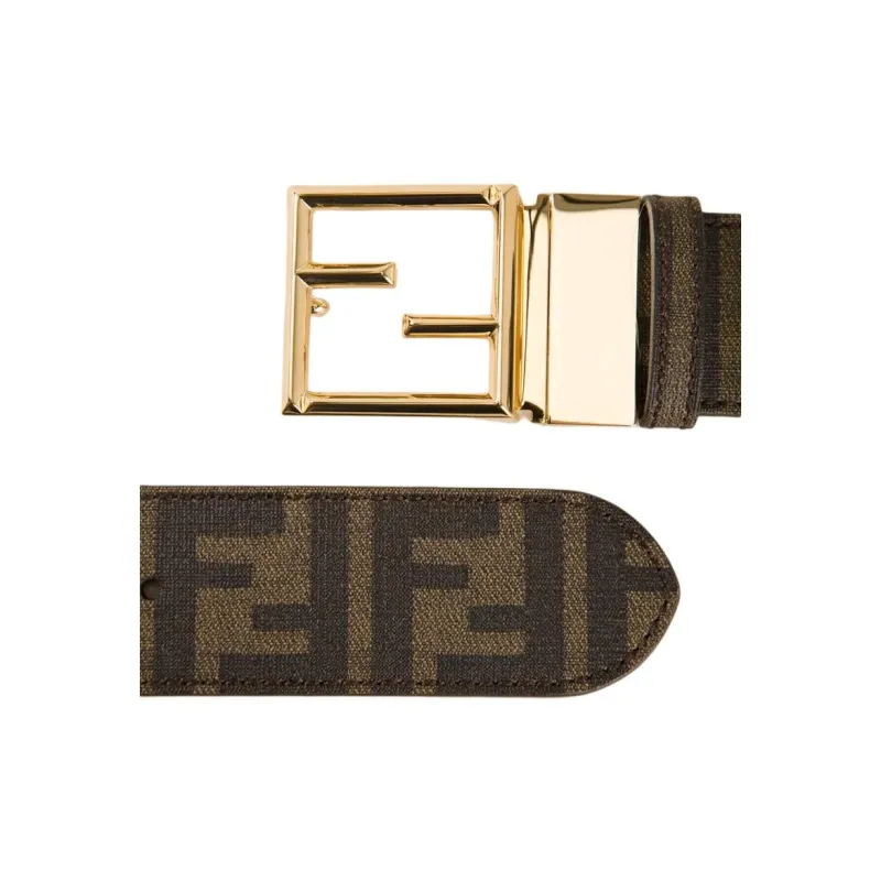 FENDI Genuine Leather Cotton Leather Belts Unisex Brown -2