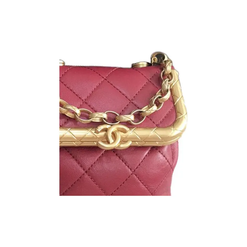 CHANEL Sheepskin Box Bag, Shoulder Bag, Crossbody Bag, Handbag Trumpets Women's Red-1