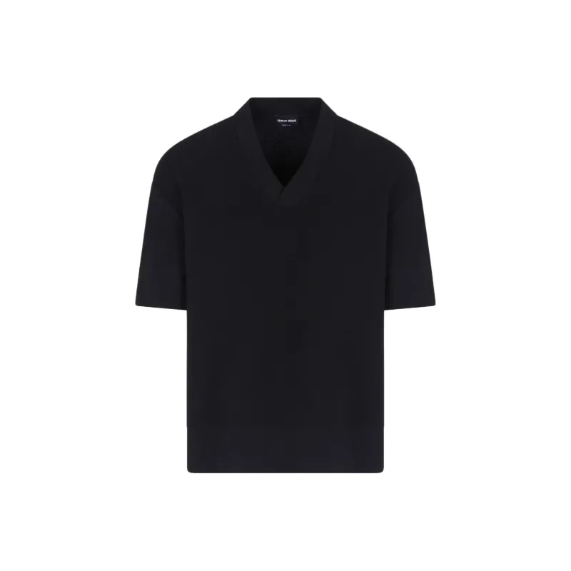 GIORGIO ARMANI Short sleeved V neck Jumper In Virgin Wool-0
