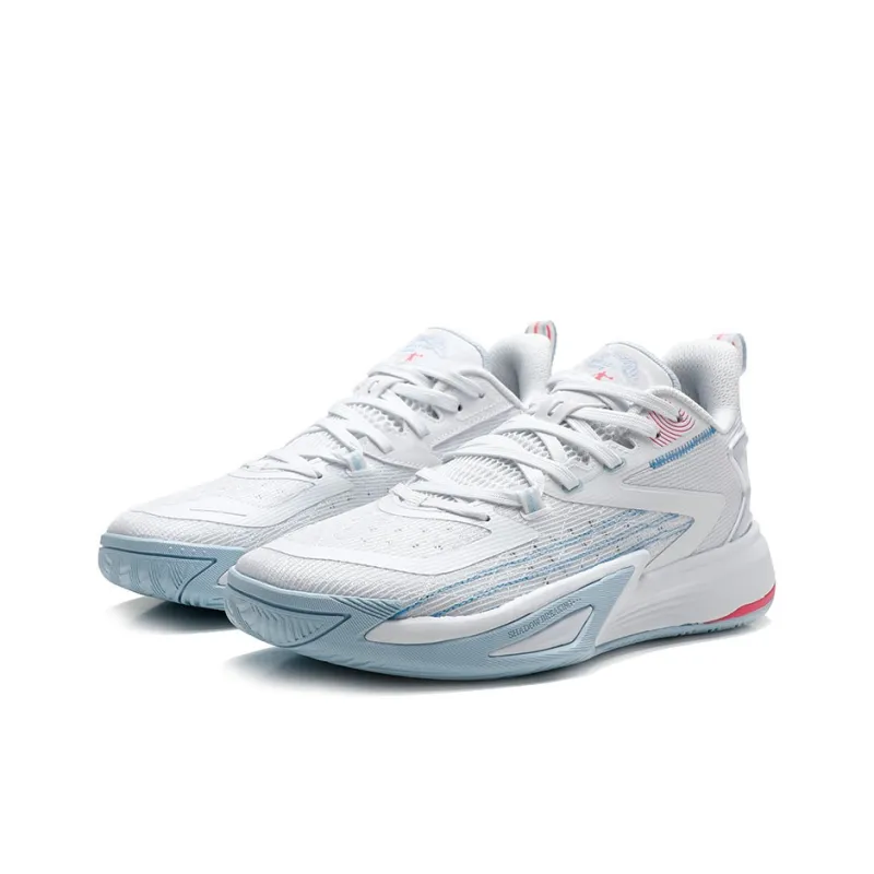 QIAODAN Slip Resistant Abrasion Resistant Shock Absorbers Low Top Basketball Shoes Men's White Blue-2
