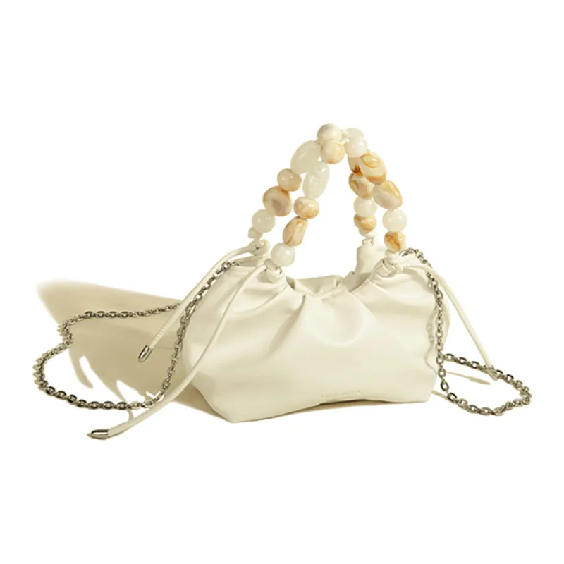 COLINS KEIRS Synthetic Leather Texture Niche Beads Fashion Chain One Shoulder Handbag Regular Women's White-4