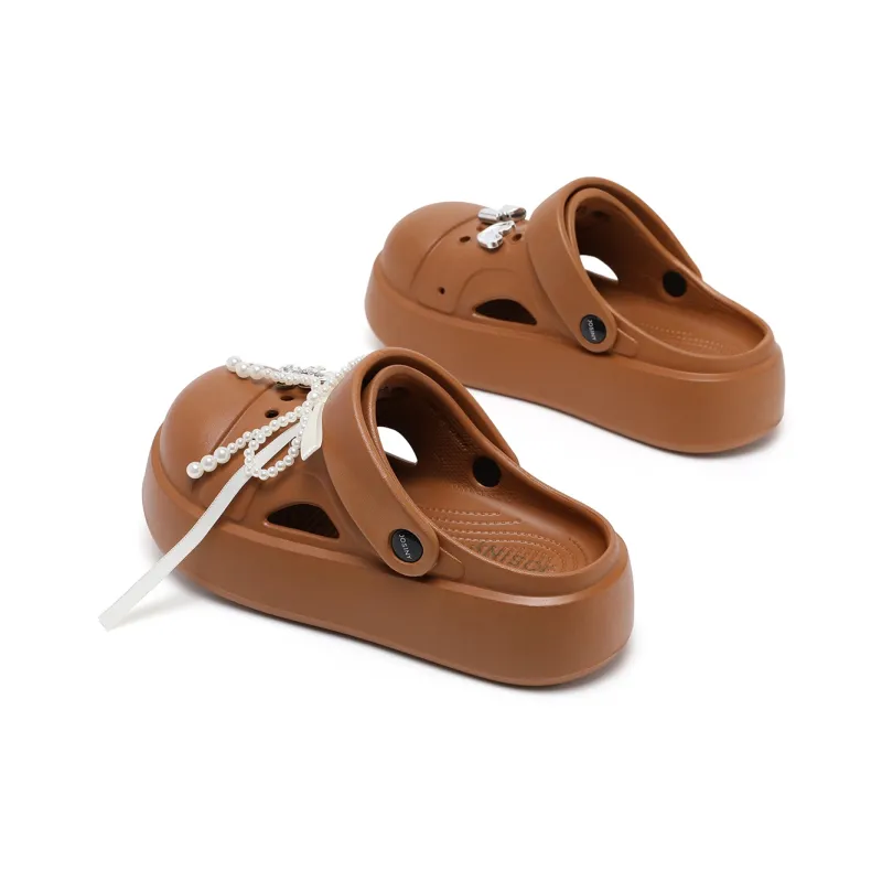 JOSINY Summer Petite Outerwear Trendy Fashion Lazy Slip on, Outdoor Beach Shoes Closed Toe Mules, Clogs Women's Coffee-1