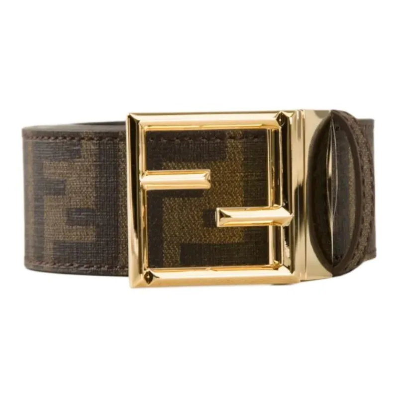 FENDI Genuine Leather Cotton Leather Belts Unisex Brown -1