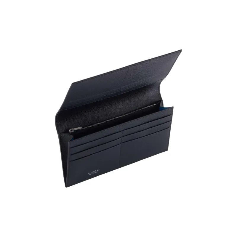 BVLGARI Cow Leather Wallet Tubas Men's Black-0