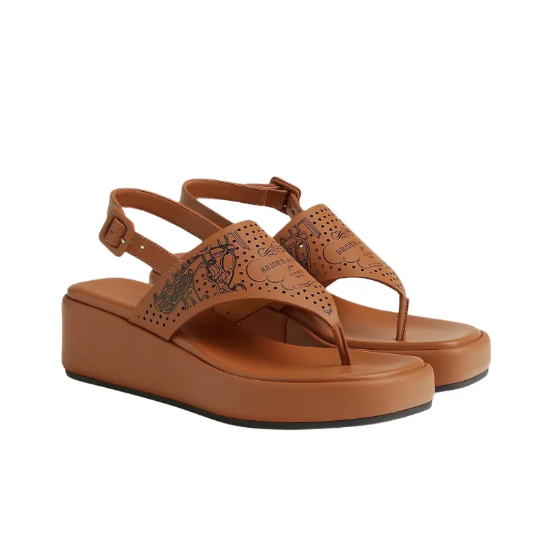 HERMES Karima One Strap Sandals 4.5cm Women's Brown-2