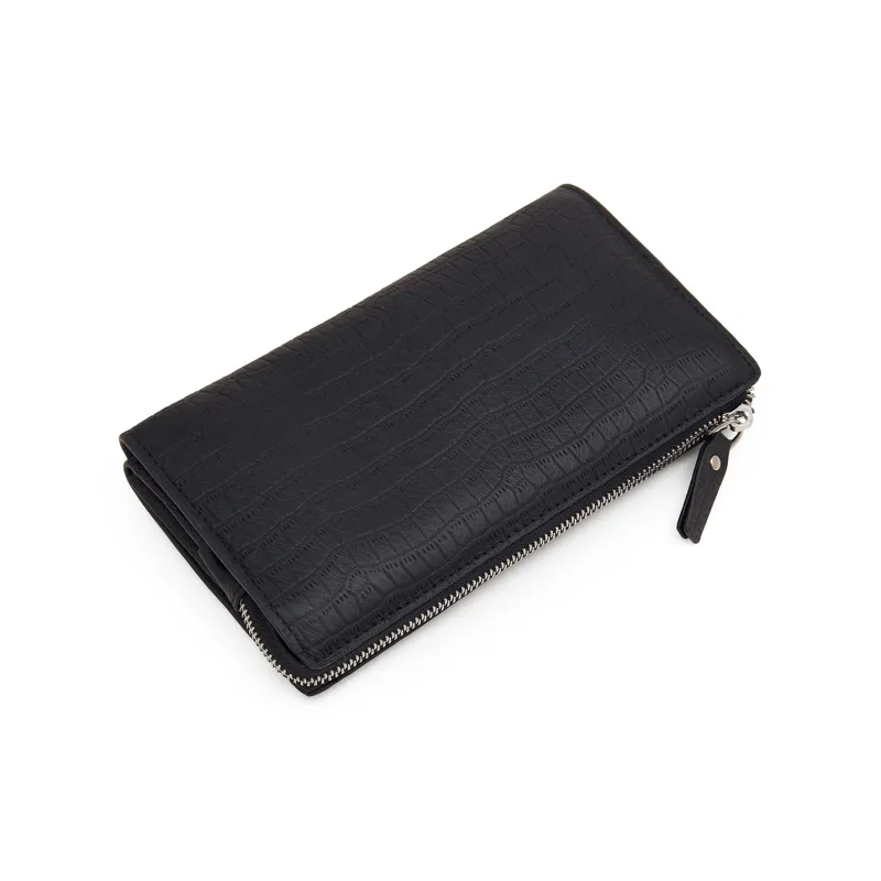 Old Man's Head Top Grain Cow Leather Wallet Clutch Men's Black-5