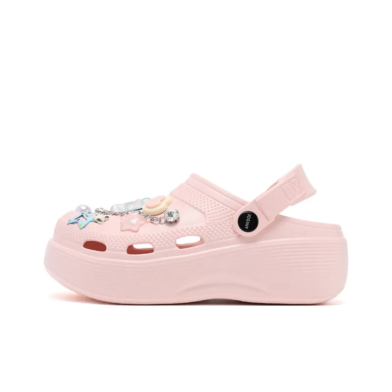 JOSINY Summer Petite Platform Height Increasing 5.4cm Trendy Fashion Lazy Outerwear Slip on Clogs Women's Light Pink-0