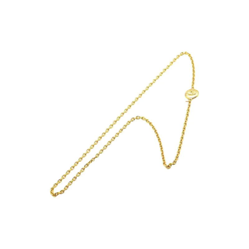 CHANEL 1970 1980 Plated Cc Round Pendant Necklace Costume Necklace-1