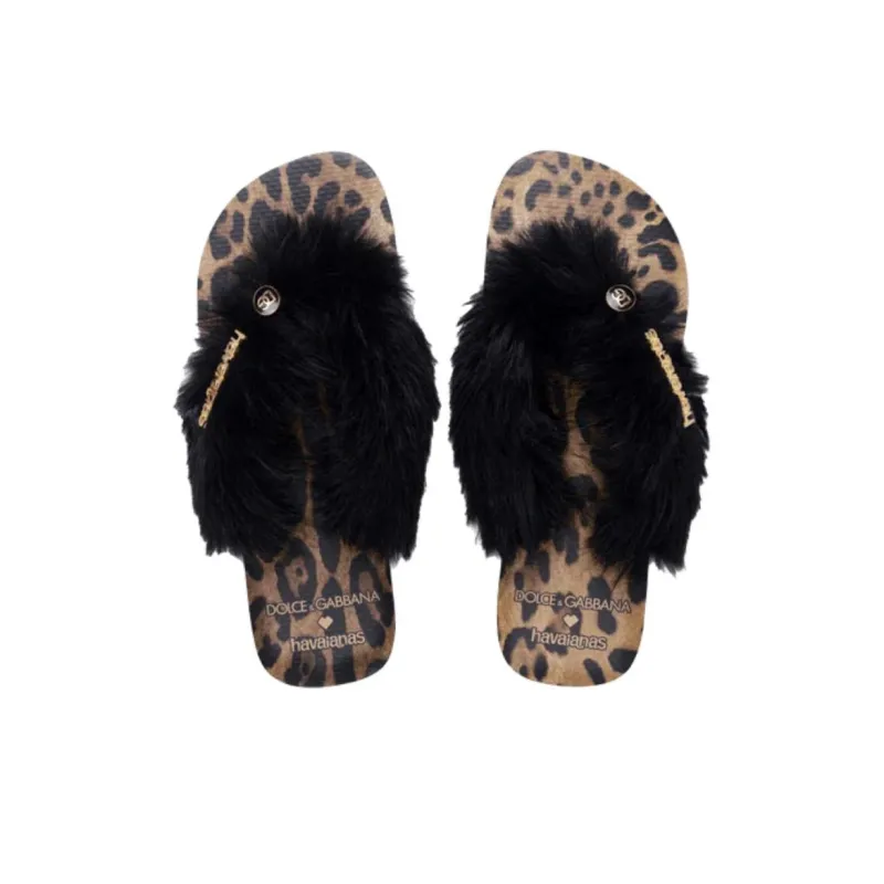 Dolce&Gabbana x Havaianas Abrasion Resistant Flip Flops Women's Black Brown-4