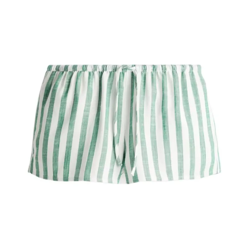 H&M Casual Shorts Women's White/Green Stripes-0