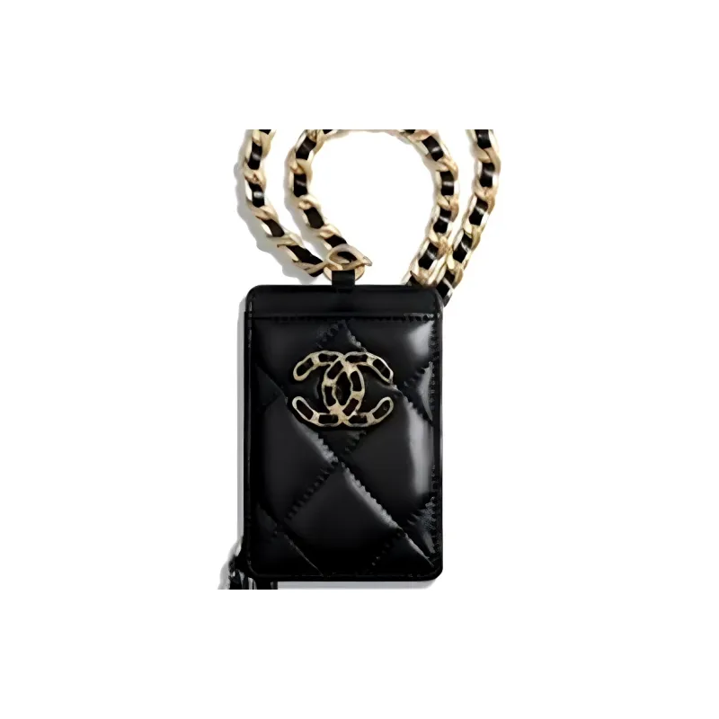 CHANEL 19Bag Lambskin & Metal Necklace Pouch Card Holder Women's Black-1