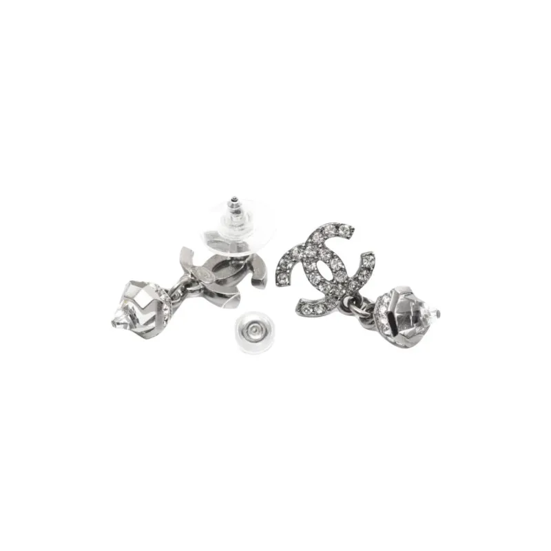 CHANEL 1986 1988 Cc Crystal embellished Dangle Earrings-2