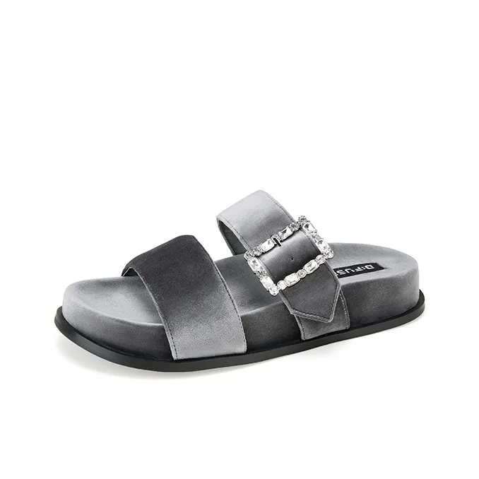 D FUSE SCANDINAVIA Rubber Sole Rhinestone Fuzzy Slip Resistant Slide Slippers Women's-6