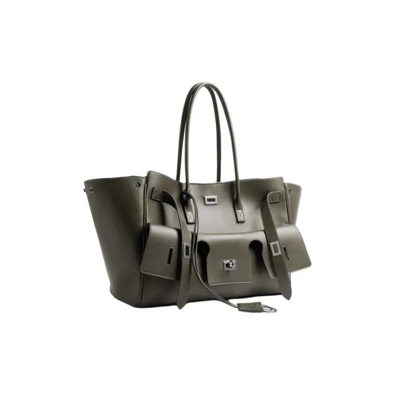 Balenciaga Bel Air Smooth Cow Leather Handbag Medium Size Women's Khaki Umber-1