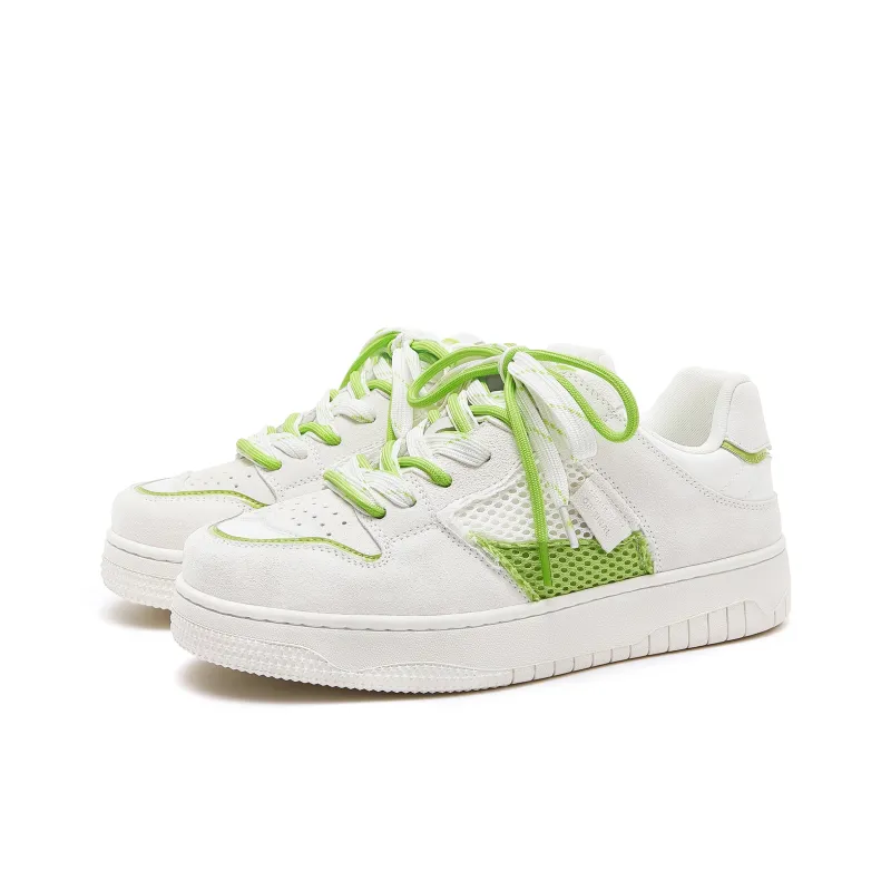 IMARSE Anti Slip And Wear Resistant Height Increasing Low Top Skateboard Shoes Unisex White Green-2