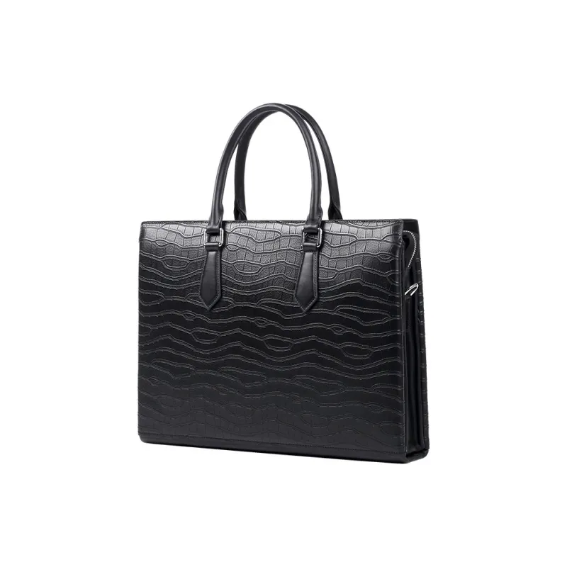 PESASRIE Top Grain Cow Leather Briefcase Men's Black-7