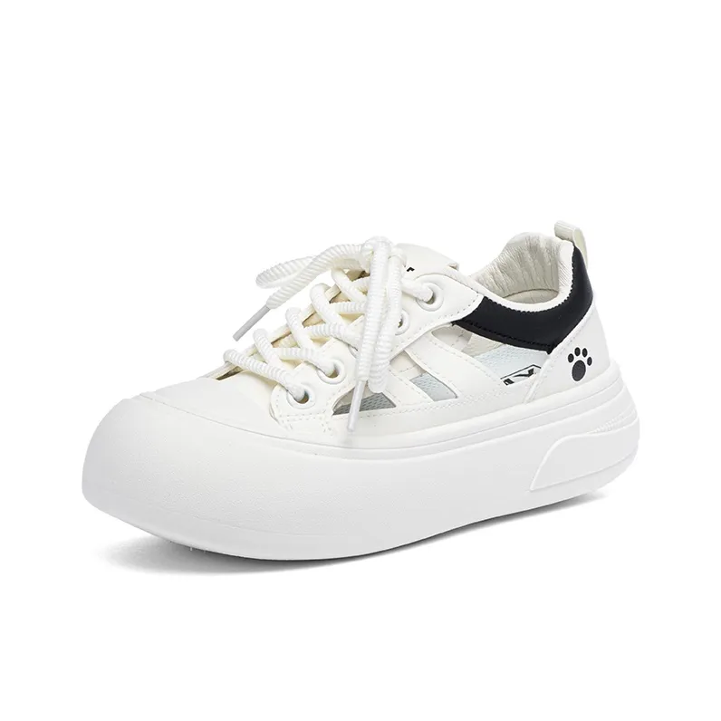 RENBEN Cushioning Abrasion Resistant Breathable Low Top Skateboard Shoes Women's White Black-1