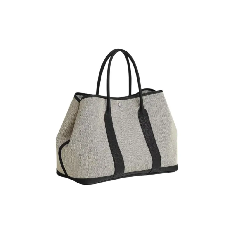 HERMES Garden Party Canvas Garden Handbag Regular Women's Gray & Black-1