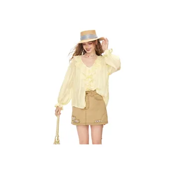 ELF SACK Chiffon Shirts Women's Elegant Beige Yellow