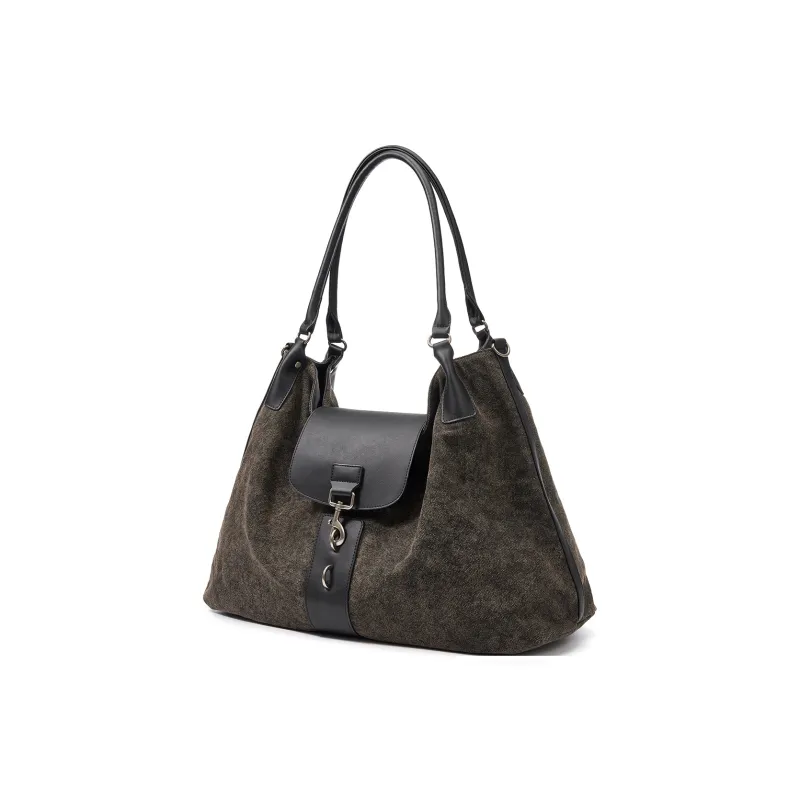 Yawei Kuroda Canvas Ri Lock Shoulder Bag Tubas Unisex Brown Green-2