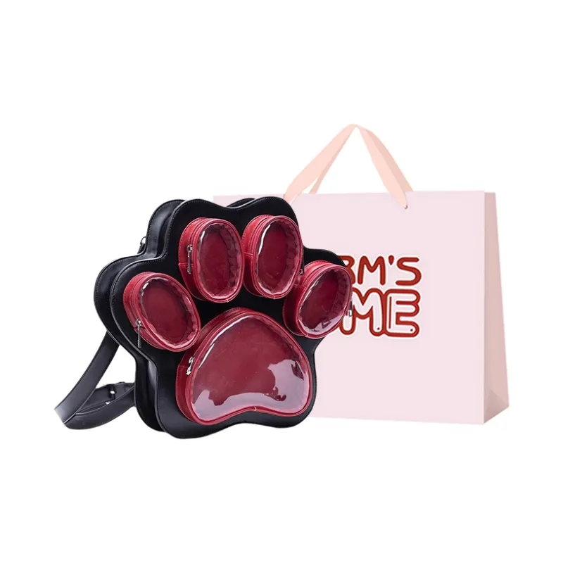 Worm's Home PU Backpack Women's Black Pink/Black Red-4