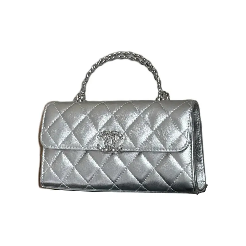 CHANEL Silver Tone Buckle Shoulder Bag Women's Silver-0