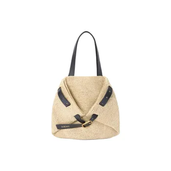 LOEWE Raffia Tote Bag, Shopping Bag, Shoulder Bag Medium Size Women's Beige & Black
