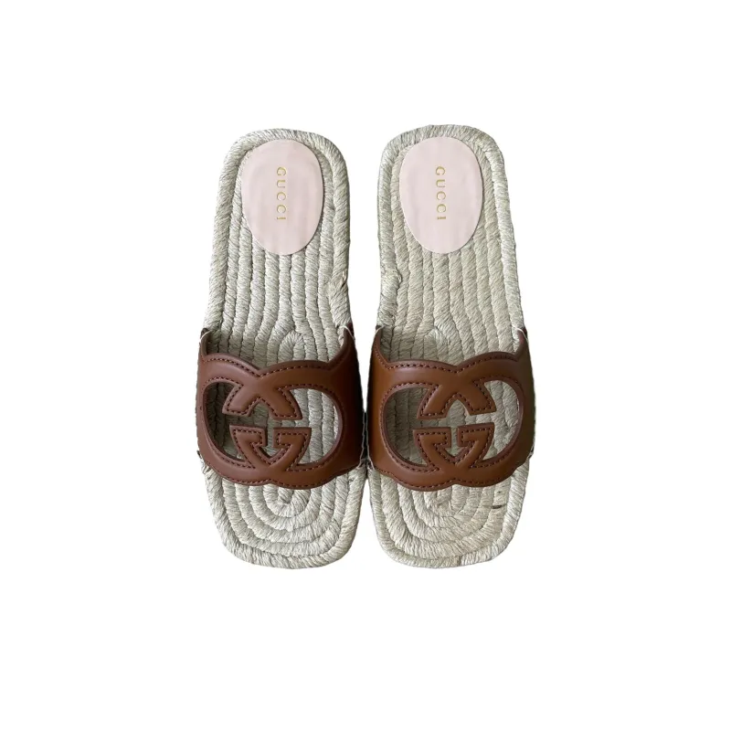 GUCCI Interlocking Slide Slippers Women's Brown-4