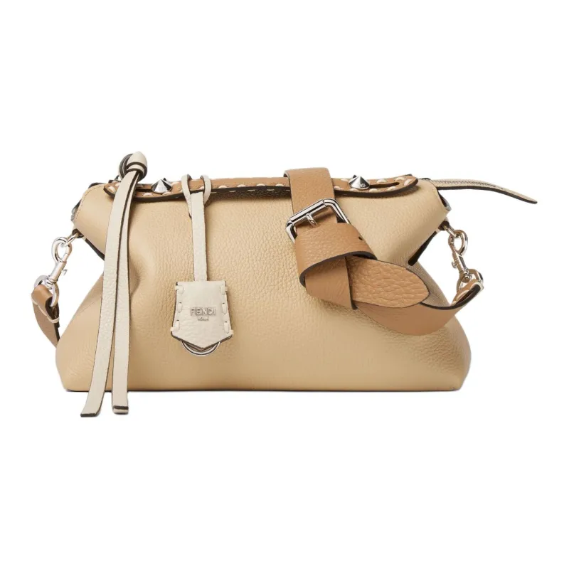 FENDI By The Way Series Leather Handbag Medium Size Women's Beige-1