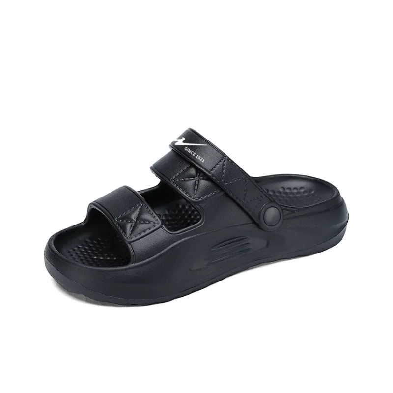 Binary Cut Out Slip Resistant Abrasion Resistant Slide Slippers Men's Black-1