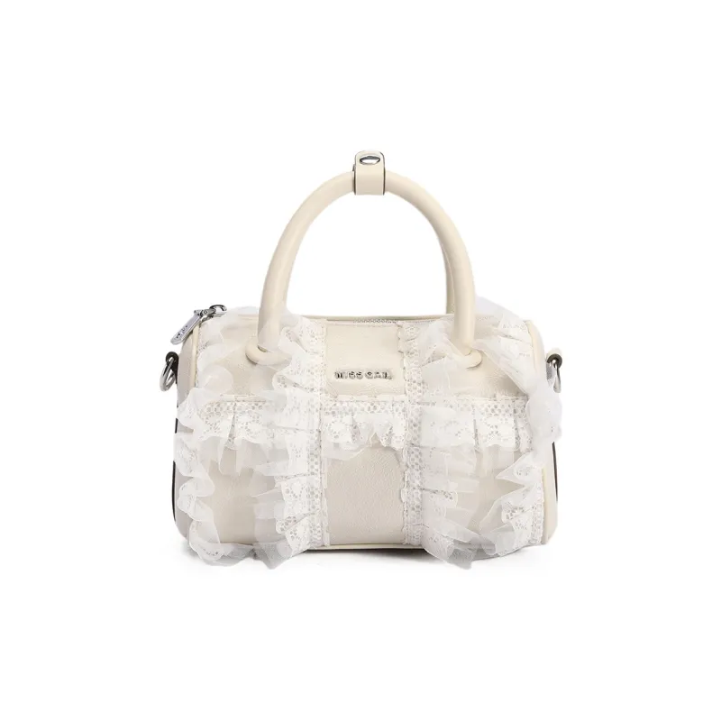 MISS GAIL Synthetic Leather Boston Bag, Shoulder Bag, Crossbody Bag, Handbag Women's Lace White-2