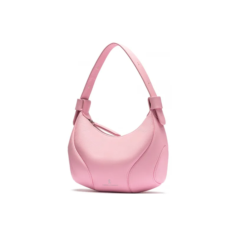 ROBERTA DI CAMERINO Synthetic Leather Underarm Baseball Shoulder Bag Women's Barbie Pink/Classic Black-1