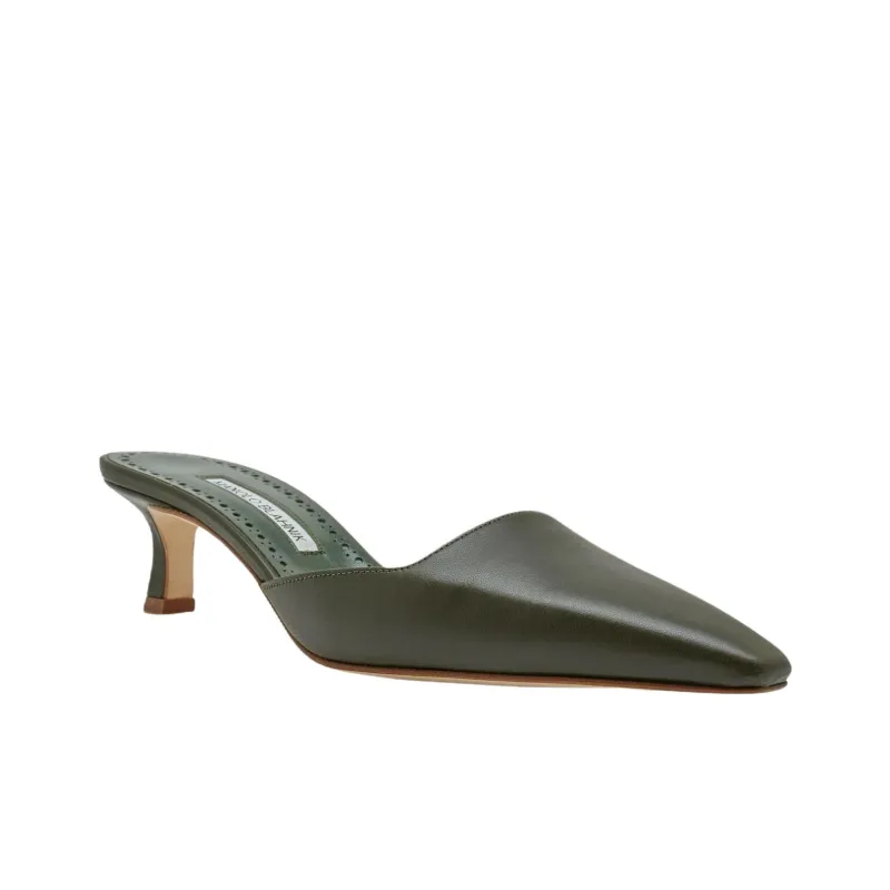 MANOLO BLAHNIK Slip Resistant Closed Toe Slippers 5cm Women's Dark Green-2