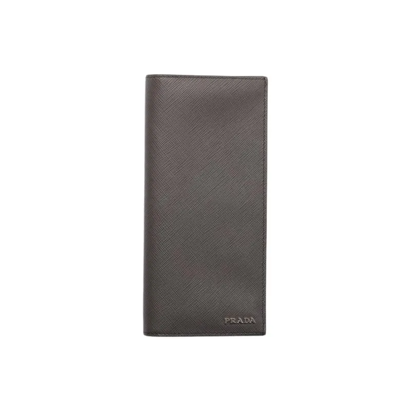 PRADA Saffiano Calfskin Wallet Regular Men's Smoke Gray & Emerald Jade-0