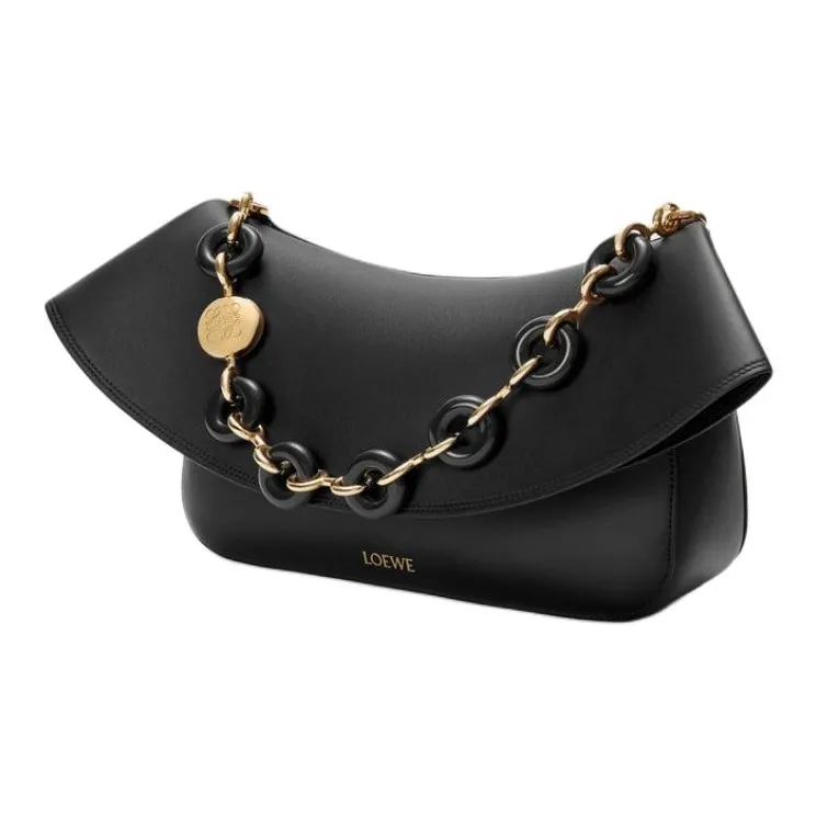 LOEWE Calfskin Crossbody One Shoulder Handbag Medium Size Women's Black-4