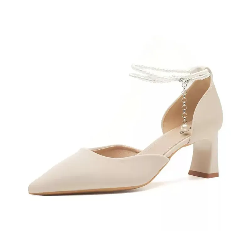 CVOJOO Chunky Heel High Heels 7CM Women's Ecru-0